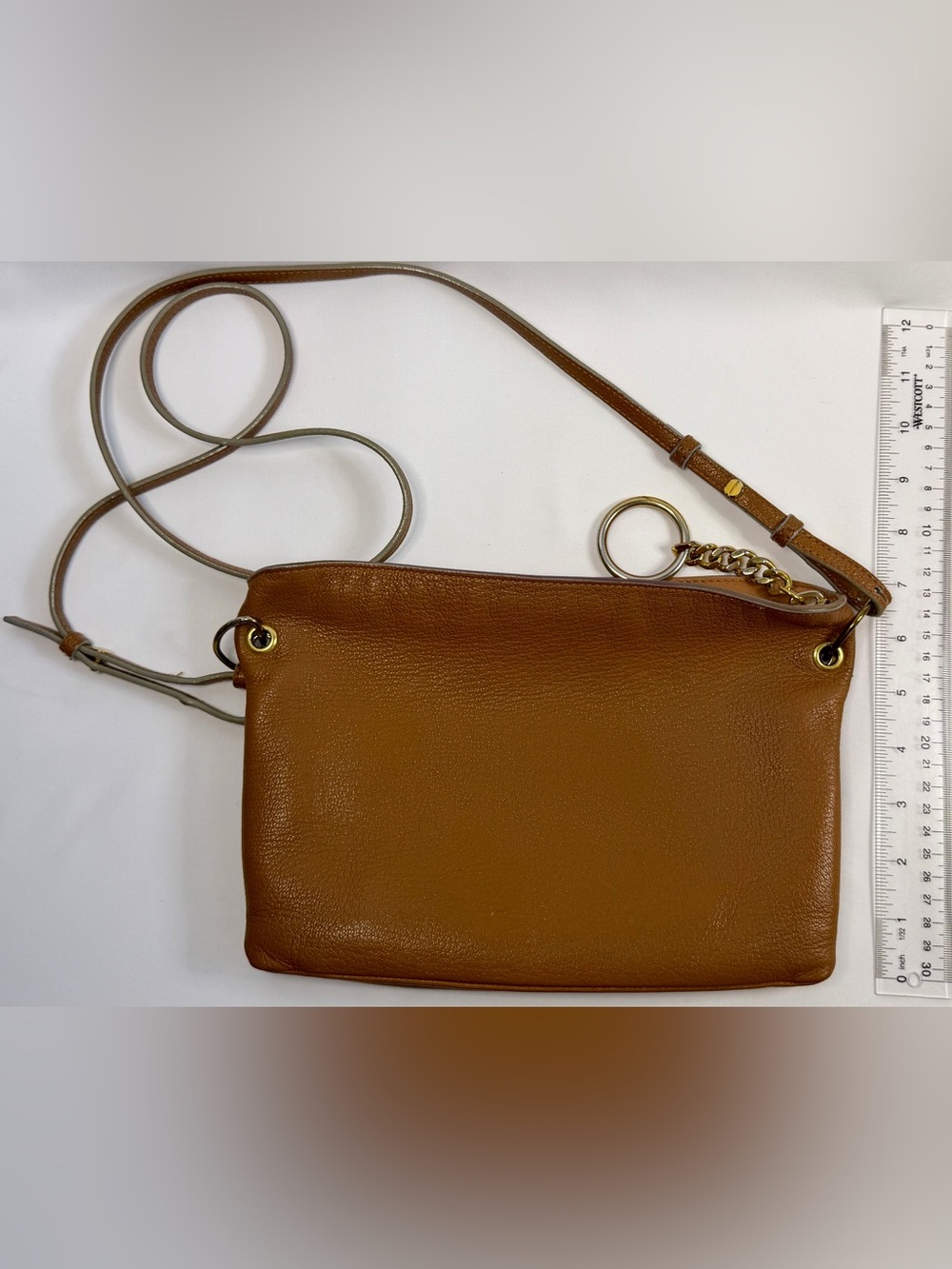 Jimmy Choo Rubie Gold Ring Camel Pebbled Leather Crossbody Bag Purse w/Auth Card - Picture 9 of 16